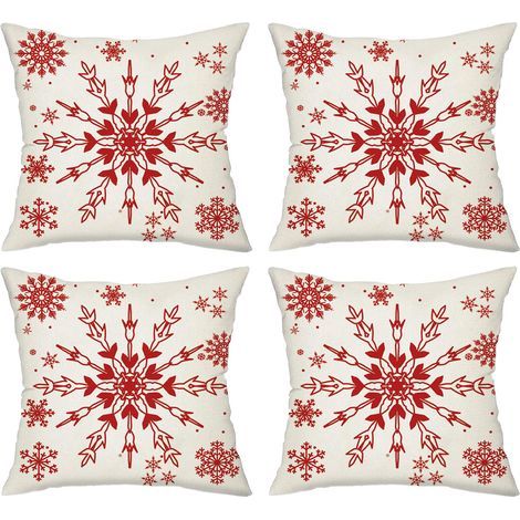 Housse De Coussin Noel - Motif Sapin Renne Flocon De Neige - Lin Respirant 45x45 Cm - 4 Pièces (1/5)