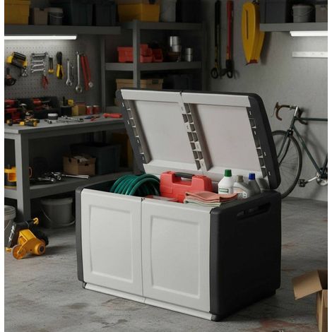 Dmora Tronc de conteneur polyvalent polypropylène, boîte pleine longueur, 100% Made in Italy, 96x53h57 cm, couleur grise, avec emballage renforcé (1/4)