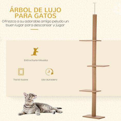 Arbre à chat du sol au plafond. tour à chat à hauteur réglable. 43 x 27 x 228-260 cm. marron clair et beige (1/5)