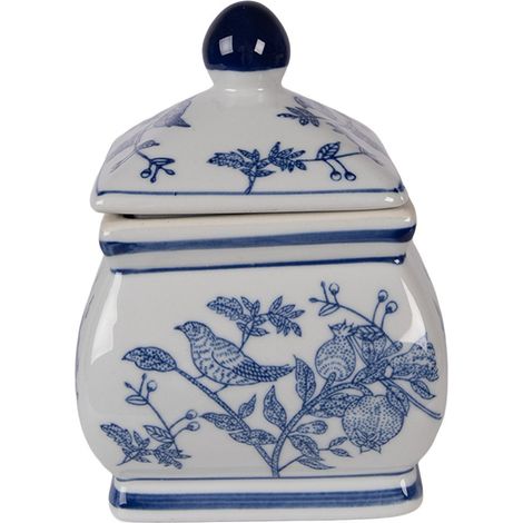 Pot de Rangement Décoratif avec Couvercle en Céramique Blanc et Bleu 13 x 13 x 17 cm - PANGIVO (1/4)