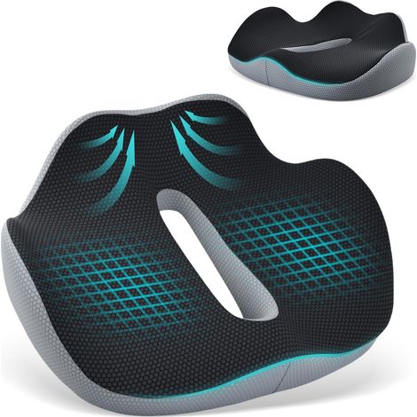 Coussin Coccyx XXL, 50x40x10cm, coussin Siege Voiture Auto avec Trou Poignée, Mousse à Mémoire, Respirant, Antidérapant, Coussin Ergonomique Assise Chaise Bureau Orthopédique Soulager Douleurs Hanche (1/5)