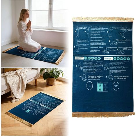 Tapis de prière musulman interactif – Enfant, adulte, débutant – Apprentissage salat pas à pas – Pliable, antiglisse (1/5)