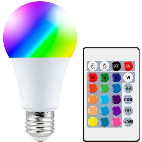 Ampoules LED Couleur,10W E27 LED RGBW Ampoule avec Télécommande, Fonction de Mémoire et Minuterie, 12 Couleurs et 7 Niveaux de Luminosité(paquet de 2) (1/2)