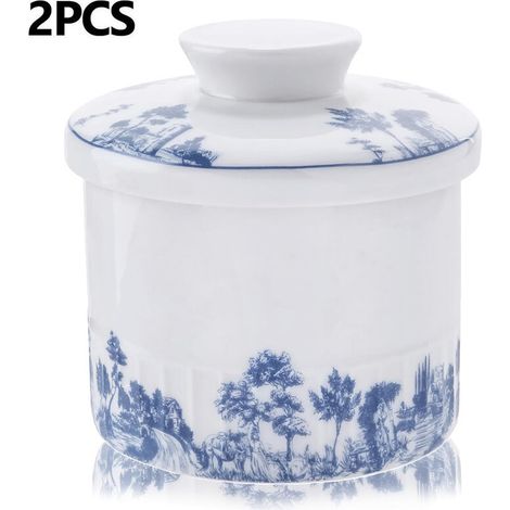 Beurrier pastoral en céramique, beurrier en céramique de 250 g avec ligne d'eau pour étaler le beurre frais, beurrier à eau avec couvercle pour garder le beurre frais, baratte à beurre avec fonction d (1/5)