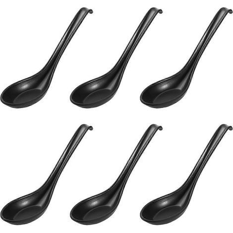 BESTONZON Set mit 6 Suppenlöffeln aus Melamin im japanischen Stil, aus Kunststoff, für den Gebrauch zu Hause und in der Gastronomie (matte Oberfläche, Hakenform) (1/4)