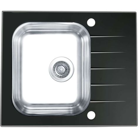 Alveus Altone - Fregadero 60x50 cm, con control de desagüe, cristal negro/acero inoxidable 1114557