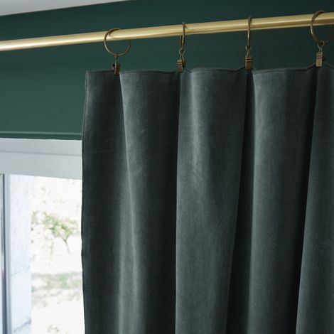 Rideau ajustable + 8 anneaux pince "César" 140 x 270 cm Velours de Coton - César Ardoise - César Ardoise - 1 Panneau ajustable 140 x 270 cm