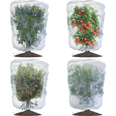 Gartennetz, Set mit 4 Pflanzenschutznetzen, Insektenschutz, Pflanzenschutzbeutel mit Kordelzug (11,5 m)
