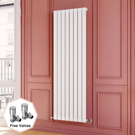 ELEGANT 1800 x 608 mm White Vertical Column Rads Single Flat Panel Designer Bathroom Radiator + Angled Radiator Valves (1/5)
