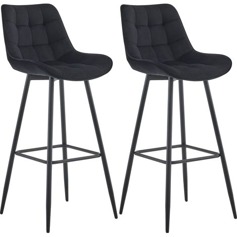 Juego de 2 taburetes de bar con costuras cuadradas decorativas y reposapiés de terciopelo negro cuatro patas de metal 100006537