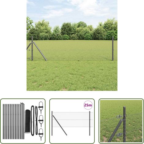Außenzaun - Zaunpfosten Grau 25 x 0,6 m (13 mm Maschen) Stahl und PVC (1/5)