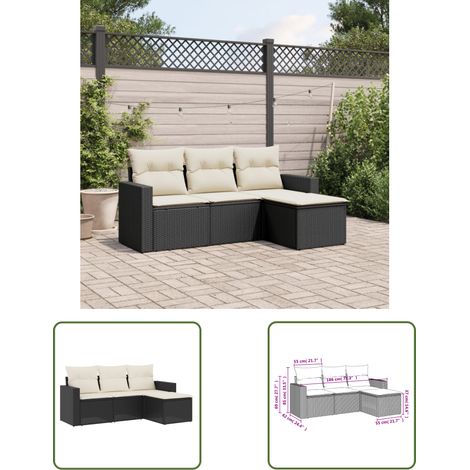 The Living Store 4-tlg. Garten-Sofagarnitur mit Kissen Schwarz Poly Rattan - Gartensofas - Outdoor Möbel - Gartenmöbel Set - Lounge Sofa - Rattan Gartenmöbel (1/3)