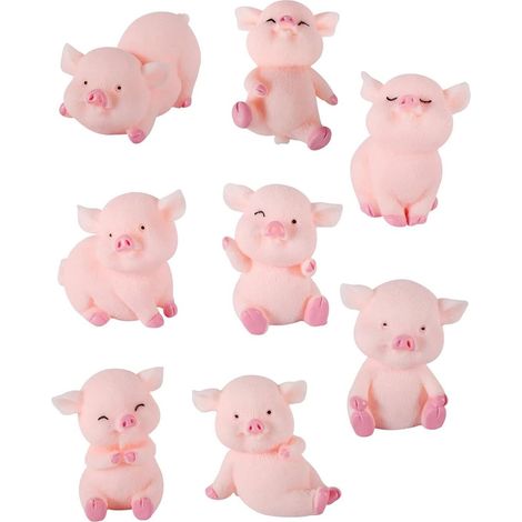Lot de 8 petits cochons décoratifs roses, mini décoration voiture et bureau, porte-bonheur, cadeau. (1/5)