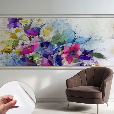 Papier peint adhésif décoratif pour salon chambre et cuisine Facile à poser avec colle Fleurs abstraites 250x104 cm (1/5)