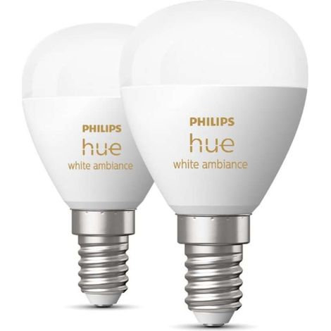Philips Hue White Ambiance Luster, 2 Lampadine Sferiche Smart, Luce Bianca da Calda a Fredda, 5.1W, Dimmerabile, Bianco (1/5)