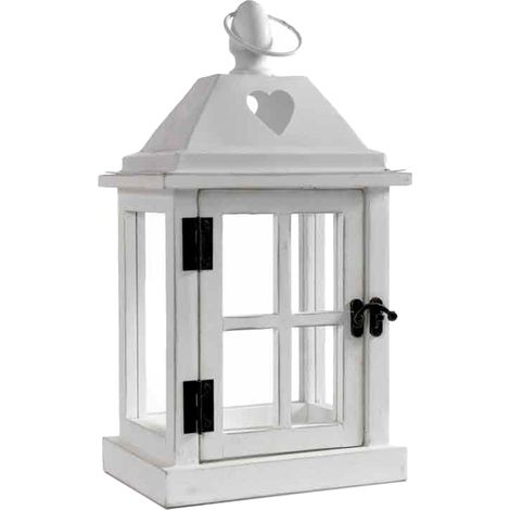 LANTERNA CON STRUTTURA IN LEGNO 15X12X27CM COLORE BIANCO