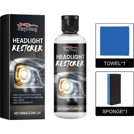 Polierflüssigkeit für Autoscheinwerfer, zur Reparatur von Kratzern, zur Restaurierung, Pflege, Aufhellung und Beschichtung von Autoscheinwerfern – 100 ml + Tuch + Schwamm -- DE (1/5)