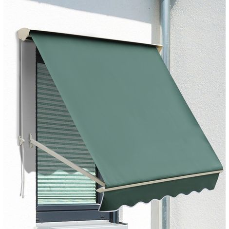 Outsunny Toldo Manual Retráctil de Aluminio Toldo para Exterior Toldo de Balcón Ángulo Ajustable Impermeable Anti-UV Tela de Poliéster 180x70cm Verde