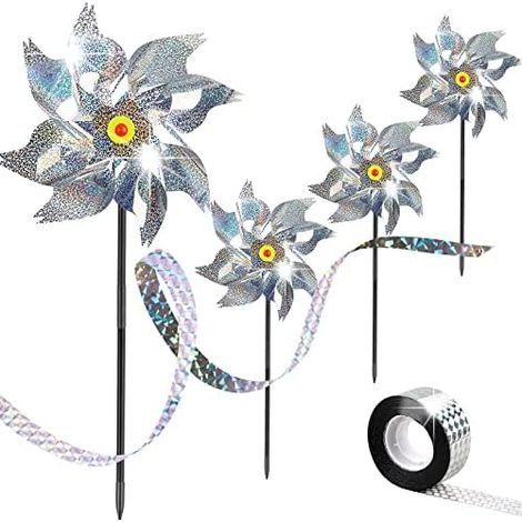 4 pièces Reflektierende Windmühle, Obstgarten Vogelabwehr avec 50m Vogelabwehr Vogelband, Windrad Vogelabwehr, Balkon (1/5)