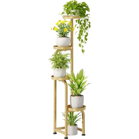 Support d'angle pour plantes d'intérieur et d'extérieur – Grande étagère en métal robuste pour plantes – Pour terrasse, jardin, balcon, salon, chambre à coucher – Doré (1/5)