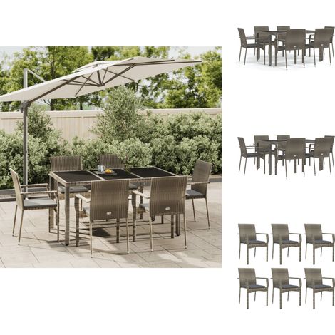 Gartenmöbel-Sets - Living 7-tlg. Garten-Essgruppe mit Kissen Grau Poly Rattan (1/5)