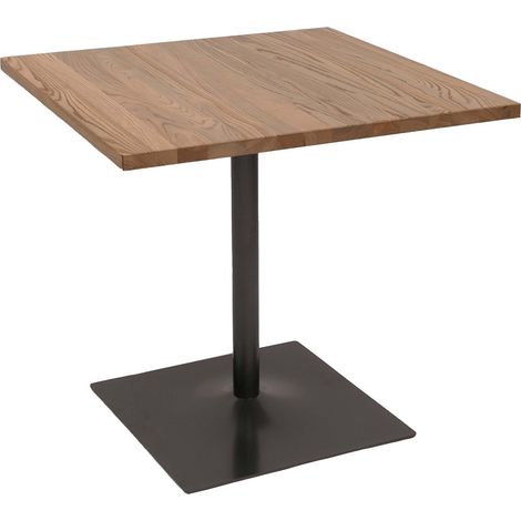 Table de bistrot HWC-H10 table de bar gastronomie industrielle bois d'orme certifié MVG 75x80x80cm - brun clair