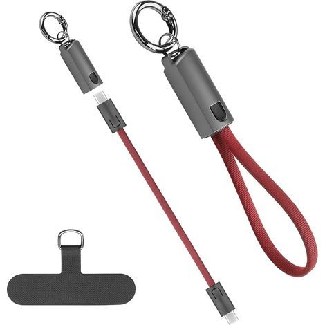 20cm/0,6ft Mini câble USB C à USB C avec porte-clés,Chargement rapide 60W PD et transfert de données Câble de chargement portable de type C avec mousqueton (Rouge) (1/5)