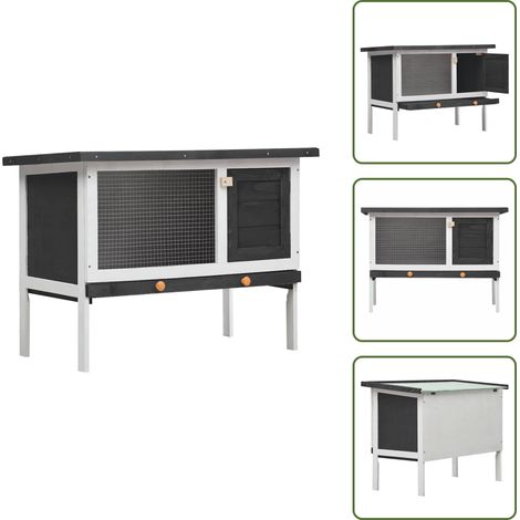 Kaninchenstall 1 Ebene Grau Holz - Kaninchenstall - Holzhaustier - Kleintiere - Tiergehege - Kaninchenschutz (1/5)