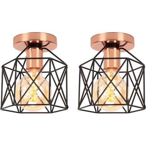 2x Plafonnier Vintage en Cage,E27 Plafonnier Industriel en Carré Métal Rétro Lampe de Plafond Style Edsion pour Salon Chambre (1/5)