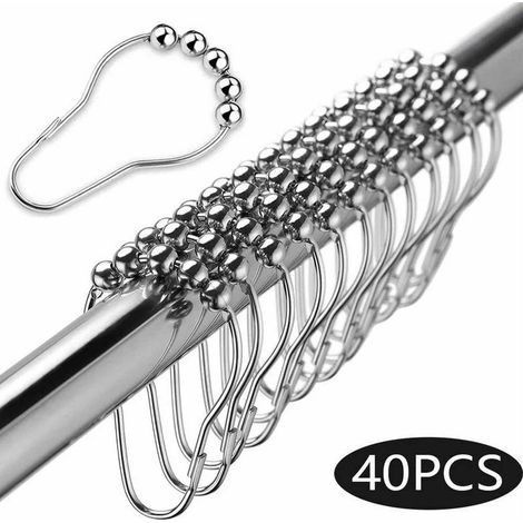 Anneaux Douche Crochets,Anneaux de Douche en Acier Inoxydable,Crochets de Rideau de Douche avec SystèMe de Glissement,pour Tringle de Douche Baignoire Lot de 40 (1/3)