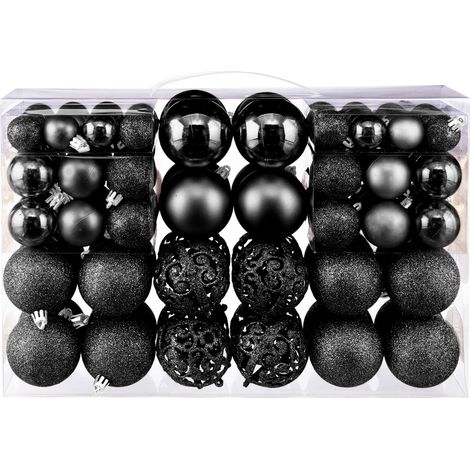 Weihnachtskugel-Set, 100-teilig, funkelnder Weihnachtsbaumschmuck, festliche Christbaumkugeln mit Haken für Weihnachtsfeiern und Hochzeiten (Schwarz) (1/5)
