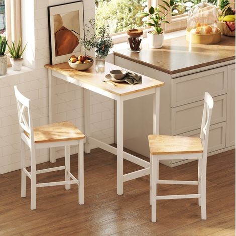 Table de bar haute effet chêne 108 x 48 x 91 cm blanche et bois (1/5)