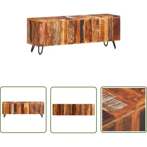 The Living Store TV-Schrank 110x30x40 cm Altholz Massiv - TV Schrank - Holzmöbel - Retro Möbel - Antik Stil - Massivholzkasten (1/5)
