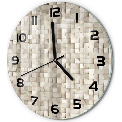 Horloge Murale Ronde Prête à Accrocher Verre Trempé Silencieuse et Moderne Cubes en bois fi 30 cm (1/5)