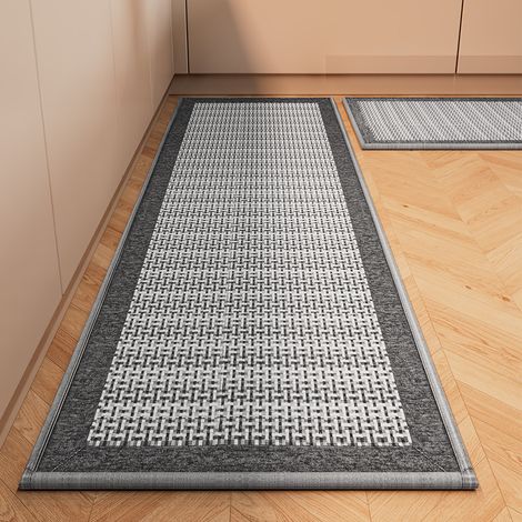 Tapis de Cuisine Devant evier antidérapant et Lavable en Machine Absorbant 50x 80cm Coton Lin Gris (1/4)