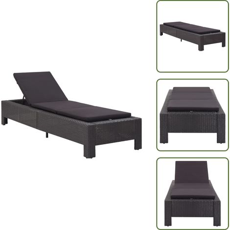 Lettino con cuscino - vidaXL Lettino Prendisole con Cuscino Nero in Polyrattan - Sdraio da piscina