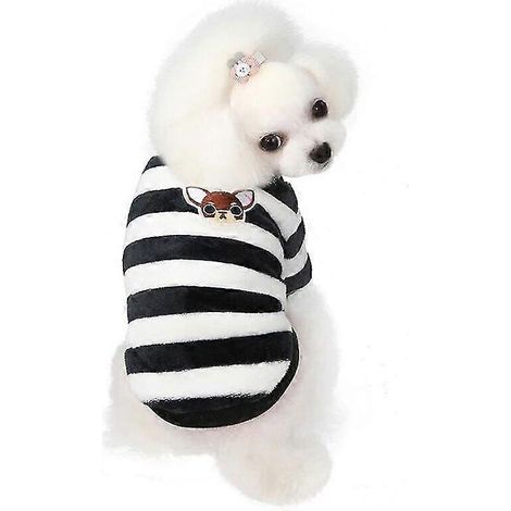 Weiche, warme Fleece-Haustierkleidung, niedlicher Streifenmantel, kleines bis mittelgroßes Hunde- und Katzenhemd, Jacke, Teddy-Teddy-Winteroutfit für Französische Bulldoggen und Chihuahuas, Größe 11 (1/4)