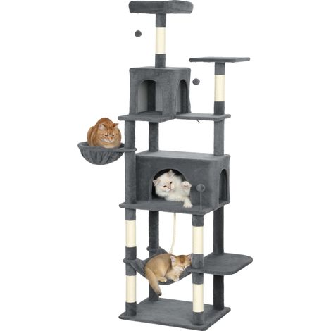 Rascador para gatos, 5 niveles, material resistente, GRIS (1/2)