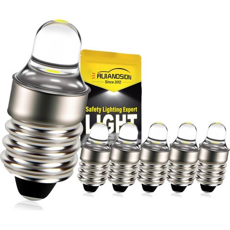 6 Pack E10 3V 6000K White LED Light Bulb for Torch, Flashlight, Headlight, Non-Polarity (1/5)