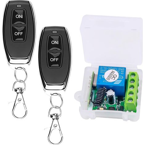 Télécommande sans fil 12 V : relais sans fil, 433 MHz, interrupteur sans fil avec 2 émetteurs, contacts libres de potentiel, contrôleur de relais pour portes de garage (1/5)
