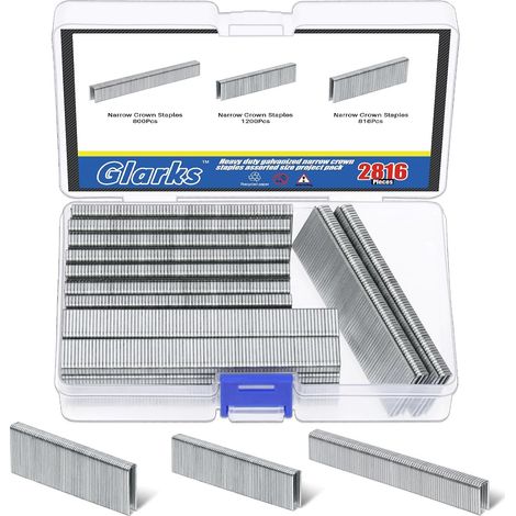agrafes à couronne étroite, calibre 18, 1/2", 3/4", 1", kit assorti pour agrafeuse électrique, pneumatique, bricolage pour la maison (argent) (1/5)