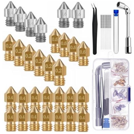 Lot de 30 buses en laiton pour imprimante 3D 0,4 mm, 0,2 mm, 0,6 mm, pour Creality Ender 3 V2 / Ender 3 / Ender 3 Pro / Ender 3 Max/Ender 5 Pro/Ender 3 S1/Ender 3 Neo/CR 10 Series (1/5)