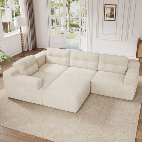 Canapé d'angle en L/U 252cm,canapé modulaire en chenille,construction sans cadre,canapé 5 place pour salon et chambre,beige (1/5)
