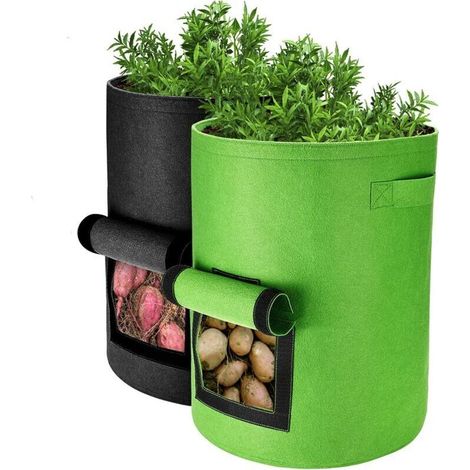 Sacs de Culture pour Pommes de Terre, 2PCS 40L/10 Gallons Sac de Legumes, Tissu Non-tissé Sac de Plantation avec Fenêtre, Sac de Legumes de Jardin (1/5)