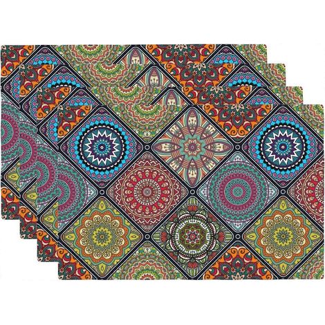 Set mit 4 Tischsets im Bohème-Stil, geeignet für Küche und Esszimmer, schützen Tische, wiederverwendbar.