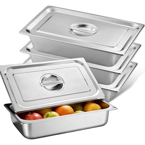 Plat Four Rectangulaire,Set De 3 32.517.56.5cm Récipient Gastronorme Avec Couvercle,Récipient-Gastronorme En Inox,Plats à Four en Acier Inoxydable Pour Schnitzel,Poisson,Plats,Gâteaux,Nourriture (1/5)