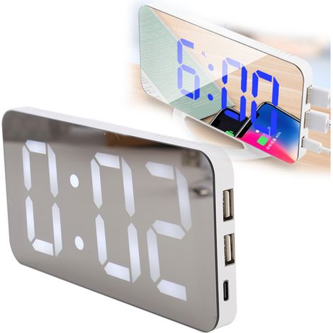 Réveil électronique multifonction à affichage numérique LED avec miroir, horloge de bureau, miroir de maquillage, réveil électronique de bureau à détection automatique de luminosité TS-8201-W (1/5)