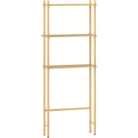 Etagere de toilette 3 niveaux etagere de salle de bain bois naturel 69 x 25,5 x 181 cm