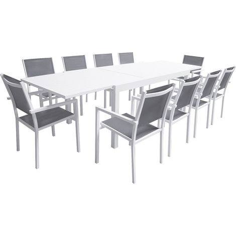 VENEZIA set di mobili da giardino estensibili in textilene grigio 180/300 - alluminio bianco