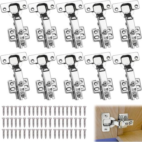10Pcs Charniere Porte Placard avec 60 Vis, Gonds Meuble Silencieuses 90° Angle Ouverture, Charnières Cuisine Installation Facile, Articulation Armoire Invisible pour Bain Chambre, Coucher,Salle Manger (1/5)